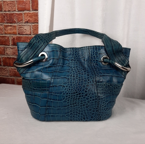 b. makowsky Handbags - b Makowsky Blue Crocodile Embossed Shoulder Bag